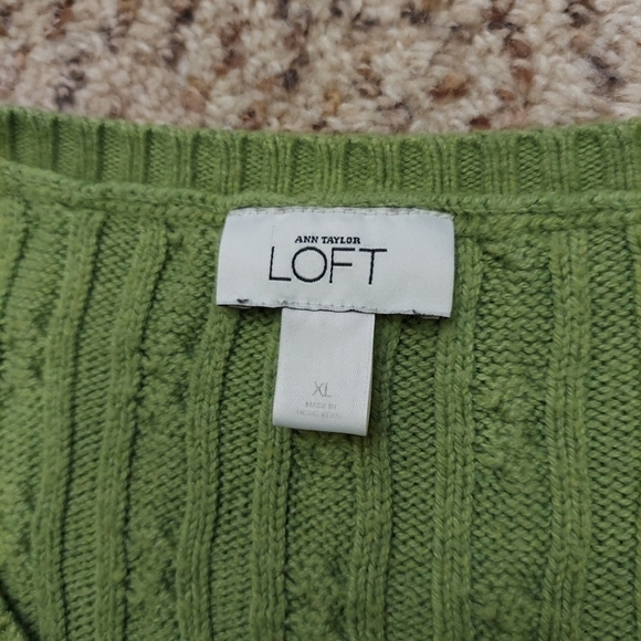 Loft Sweater Womens XL Green Rabbit Hair Cable Knit Designer Preppy 3/4 Sleeve - Picture 7 of 9